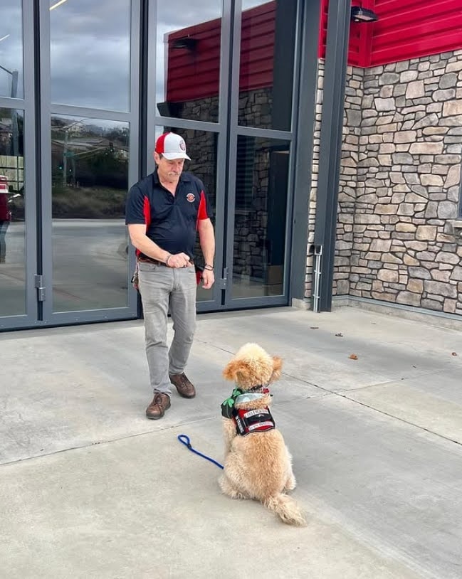 Boots training with handler outside fire station