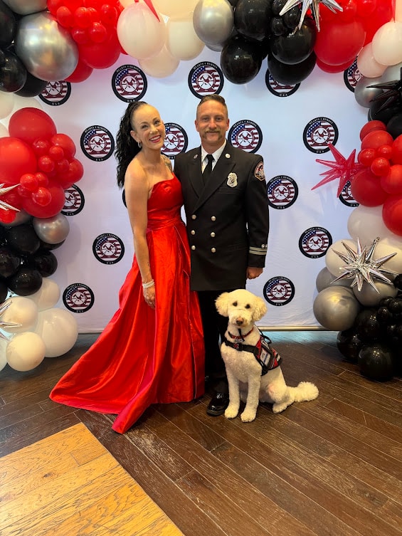Alex Kleefeld and family with Captain Charlie at a formal Hearts 4 Heroes event